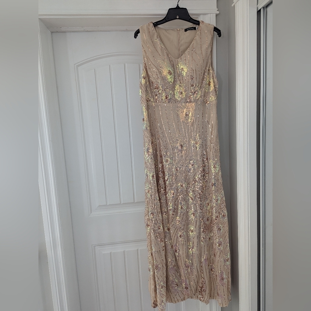 Women's Vintage Peacock Sequin Formal Dress V Neck Party Prom Evening Gown 1x - Picture 12 of 16